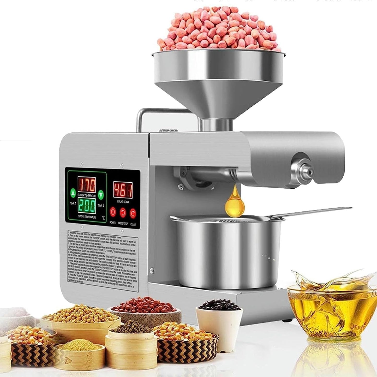 Wzglod 820W Cold Hot Press Seed Oil Extractor, Intelligent Control/Temperature Adjustable 40-240℃, for Commercial Home Kitchen Nuts Pecan Linseed, Almond, Etc