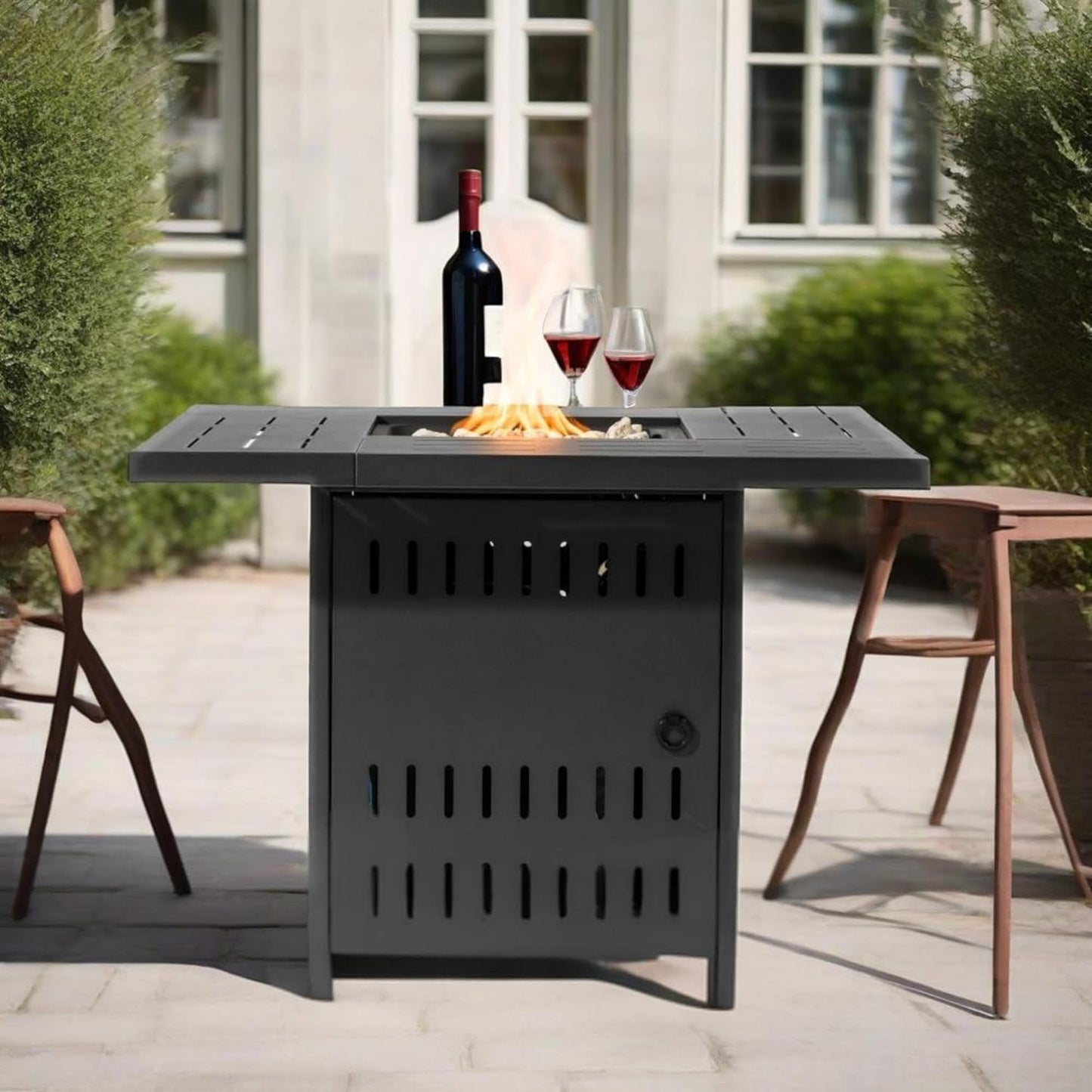 KT Rolster 34" Propane Fire Pit Table, 50000 BTU Outdoor Square Tabletop Fire Pit with Removable Anti-Rust Lid, Modern Smokeless Gas Firepit Table for Outside Patio, Garden, Backyard, Black