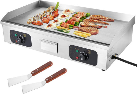 29’ Commercial Electric Griddle, 3200W Countertop Flat Top Griddle, Adjustable Temperature Control 122°F-572°F (NO PLUG), 2 Shovels