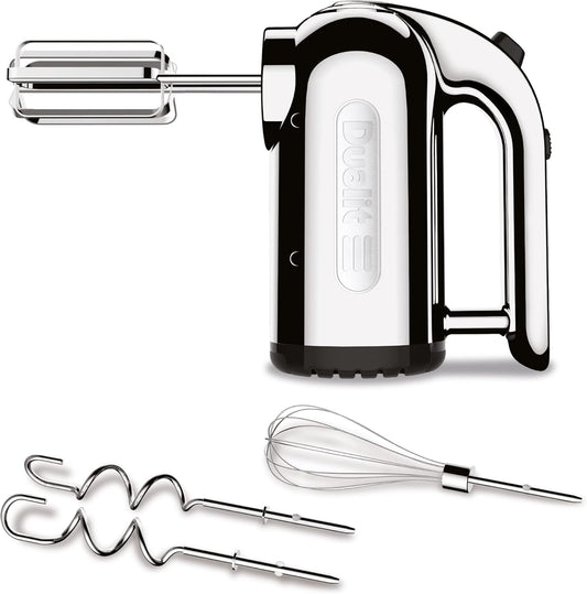 Dualit Hand Mixer - 300W- Strong Grip Handle - Attachments Included - Integral Plug Storage - 4 Speed Settings - Repairable gears - Flat Beaters, Dough Hooks, Balloon Whisk