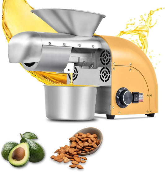 Oil Press Machine, 1250W Hot & Cold Press Oil Machine For Home Commercial, 32~572°F Electric Oils Extractor For Walnut Olive Kernel Sesame Coconuts Soybean Sunflower Seeds, 13-19LBS\/H