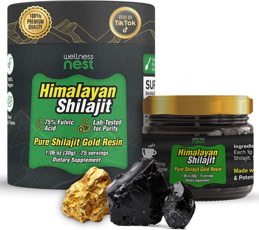 Gold Grade Pure Himalayan Shilajit Resin: Ultimate Potency for Men & Women - 24k Gold, 75%+ Fulvic Acid, Lab Test Report Included - 30g (1 Pack), 75 Servings