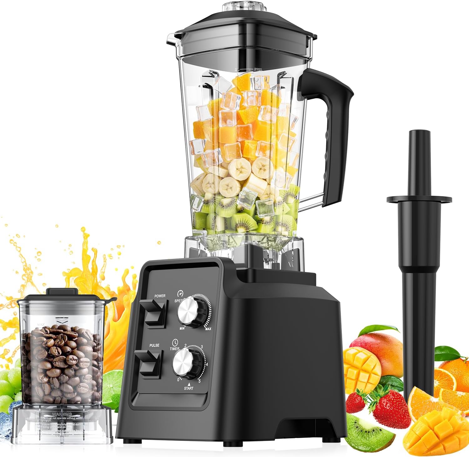 Blenders for Kitchen, Blender & Grinder Combo, Smoothie Blender, 68Oz Pitcher for Crushing Ice, Puree and Frozen Fruit with Autonomous Clean, BPA-Free, Black