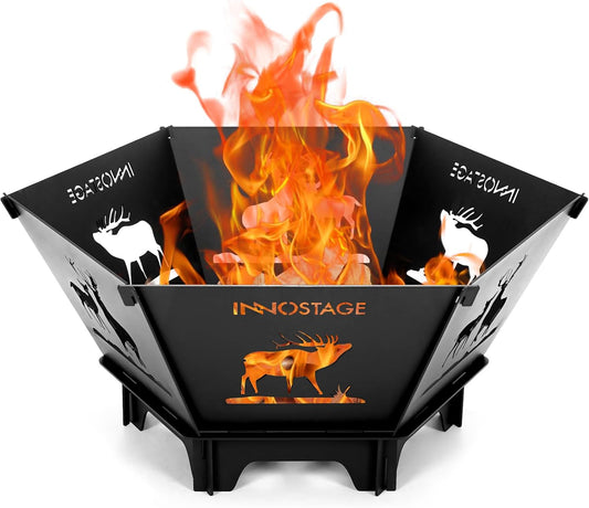 Fire Pit for Camping- 27.5 Inch Collapsible Firepit for Patio Outside Wood Burning Outdoor Indoor BBQ Picnic Foldable Fire Pits Bonfire of Backyard Patio with Portable Tote Bag