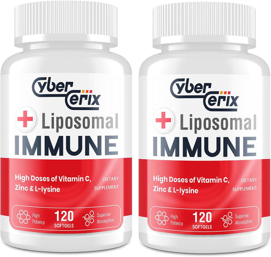CyberCerix Liposomal Immune Support Supplement for Adults, Complex with L-Lysine 1,500mg, Vitamins, Minerals & Herbal Extracts, Comprehensive Daily Wellness Blend for Men & Women - 240 Capsules