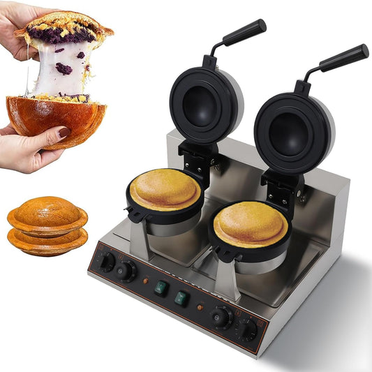 Commercial UFO Burger Maker Electric Double-head Ice Cream Burger Machine 2400W 50-300℃ Temp Control Stainless Steel Waffle Sandwich Panini Press Maker for Restaurant Home Breakfast Shops