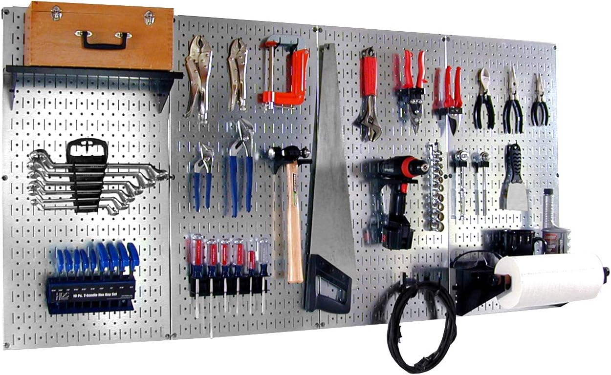 Wall Control Pro-Grade Metal Pegboard Organizer Galvanized Tool Board Panels with Black Accessories