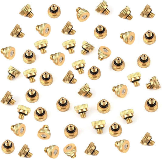 200pcs low pressure brass misting nozzles for outdoor cooling system mist nozzle fogging spray head micro mist nozzle atomizing mist nozzle with 0 004 0 039 orifice 10 24 unc thread size 0 5mm