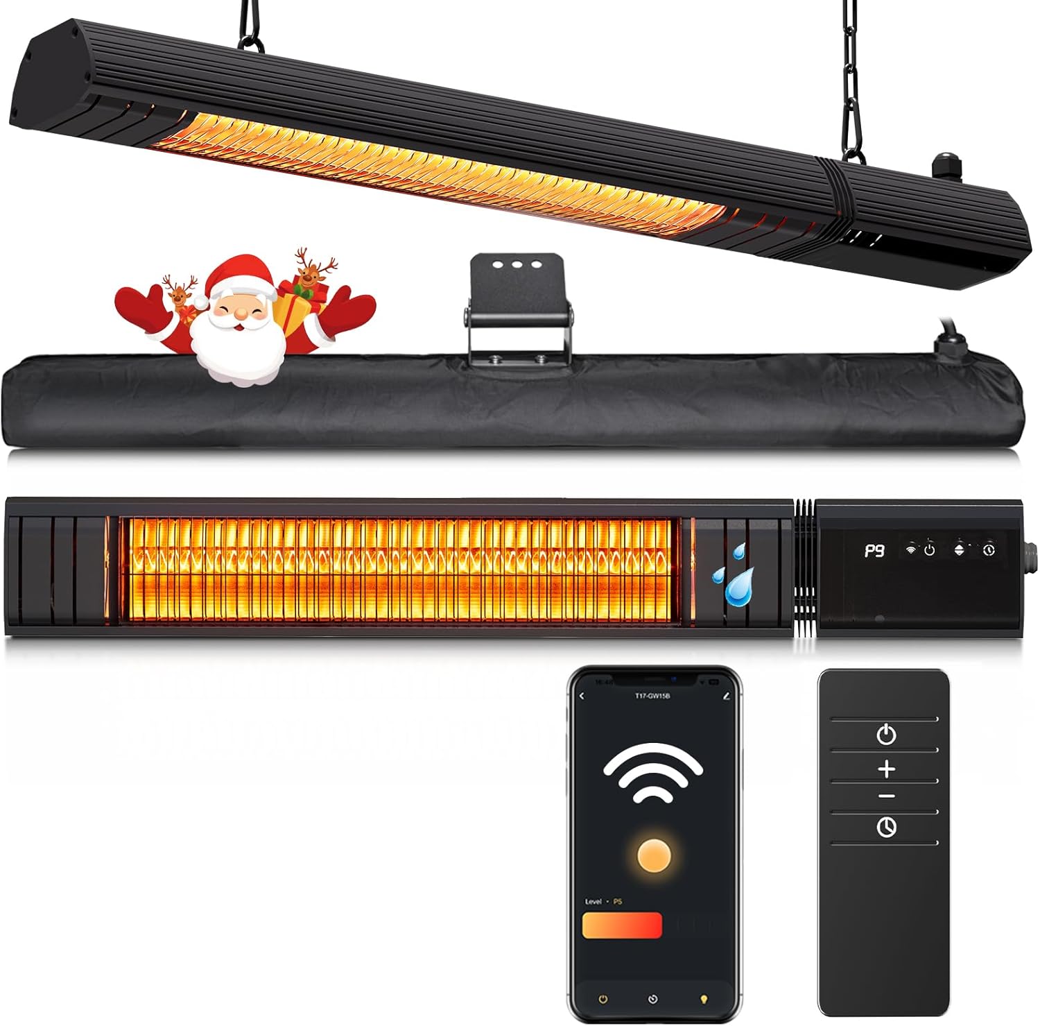 Ceiling Electric Outdoor Heater Wall-Mounted Hanging Patio 1500W Infrared 9 Heat Levels, 24H Timers, Carbon Fiber Tube Heating Wall Heater for Gazebo, Balcony