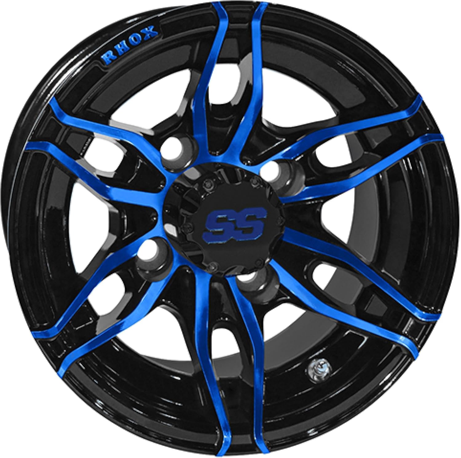 Red Hawk TIR-RX376-BBL Wheel Gloss Black with Blue, 10x7 ET-25 Golf Carts