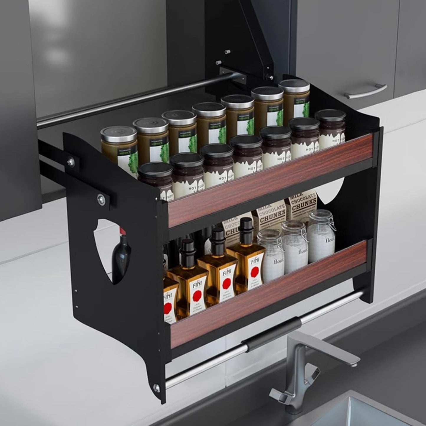 Heavy-Duty Upper Kitchen Wall Cabinet Storage Organizer, Spice Rack Organizer for Kitchen Appliance, Drop Down Shelf Blind Pull-Down, Pull Out Shelf (Size : 14.2"x11"x20.9")