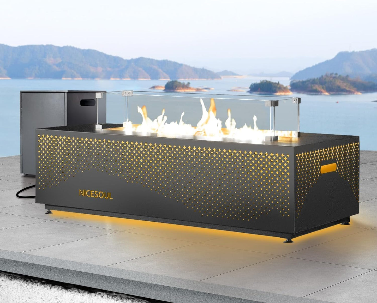 NICESOUL 42'' Propane\/Natural Gas Fire Pit Table, Rectangle Firepits with Tank Table, 50000 BTU Modern Outdoor Fireplace with LED Lights for Outside Patio Backyard Deck Porch, CSA Certified, Dark Gray