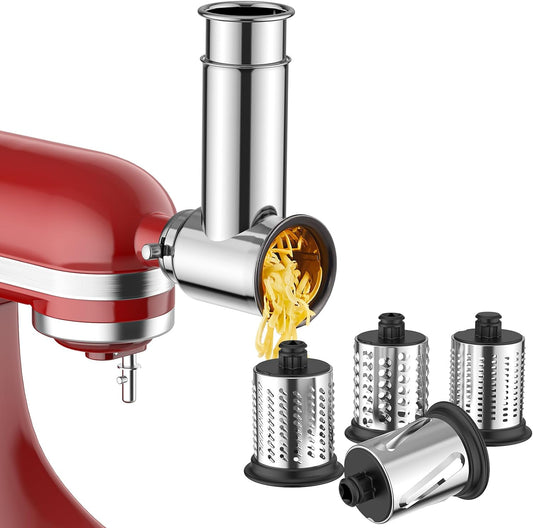 Stainless Steel Slicer Shredder Attachment for KitchenAid Stand Mixer, Cheese Grater Attachment for Kitchenaid, Salad Maker, Grinding Powder, Dishwasher Safe with 4 Blades by Innomoon