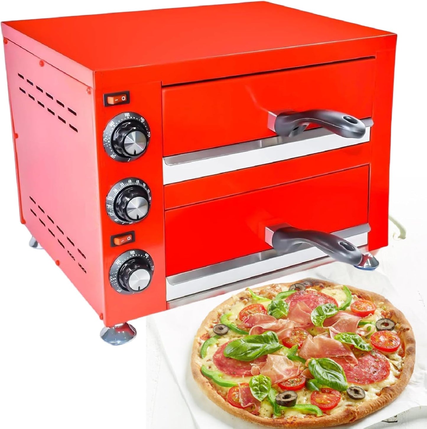 Indoor Electric Pizza Oven, 12" Countertop Stainless Steel Pizza Maker with Removable Crumb Tray for Restaurant Home,110V