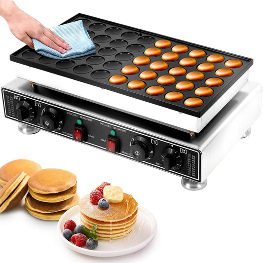 Sunseota Mini Dutch Pancake Maker, 25\/50PCS 1.8 in Diameter Dorayaki Baker Machine, 900W\/1800W Commercial Electric Poffertjes Grill, Non-Stick Stainless Steel, Temp & Time Control, for Home 50holes