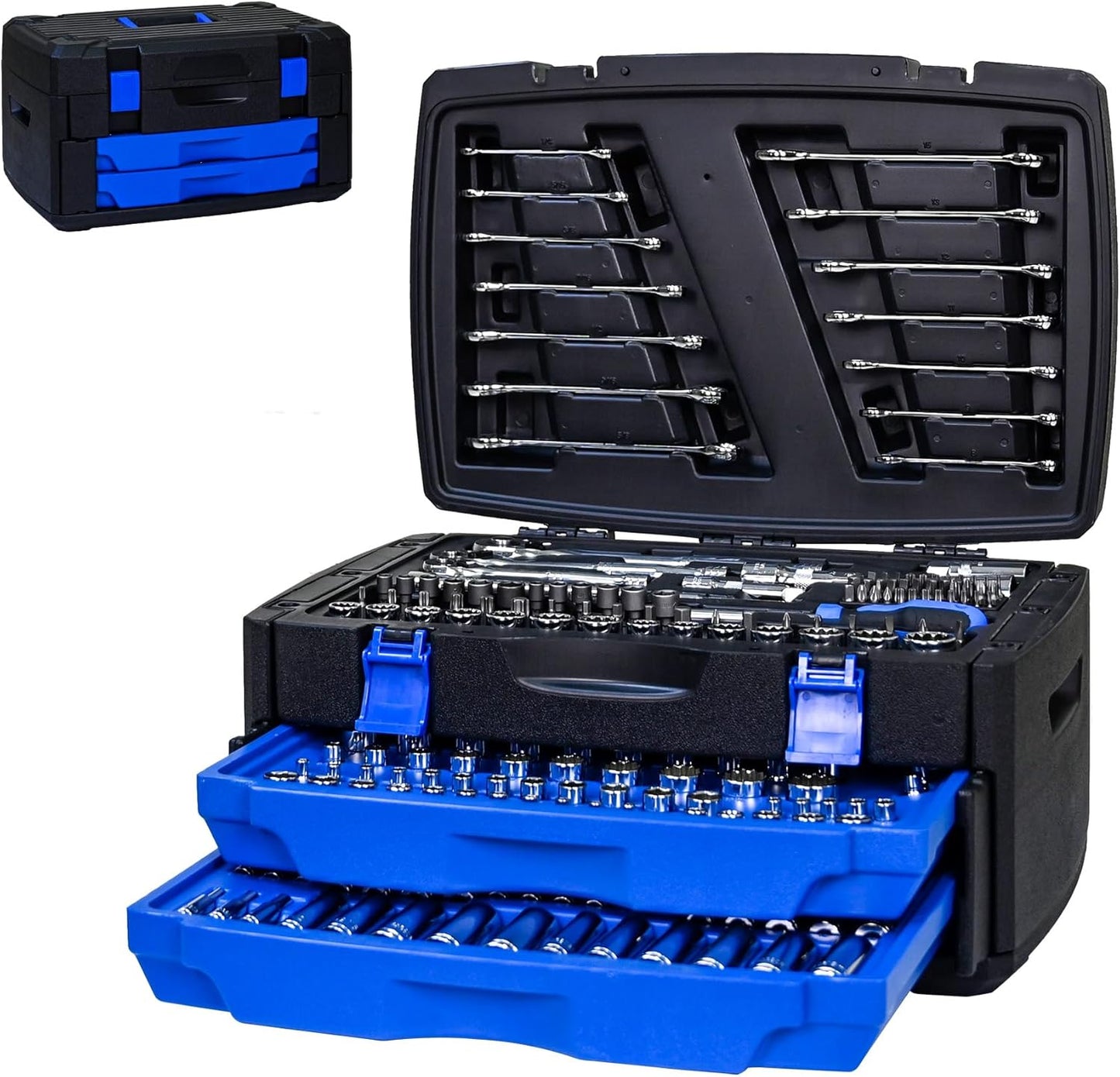 266-Piece Mechanic's Tool Kit | Portable Locking Tool Box with Detachable Drawers | Carbon Steel All-in-One Hand Tool Set for Auto, Home & DIY Repair