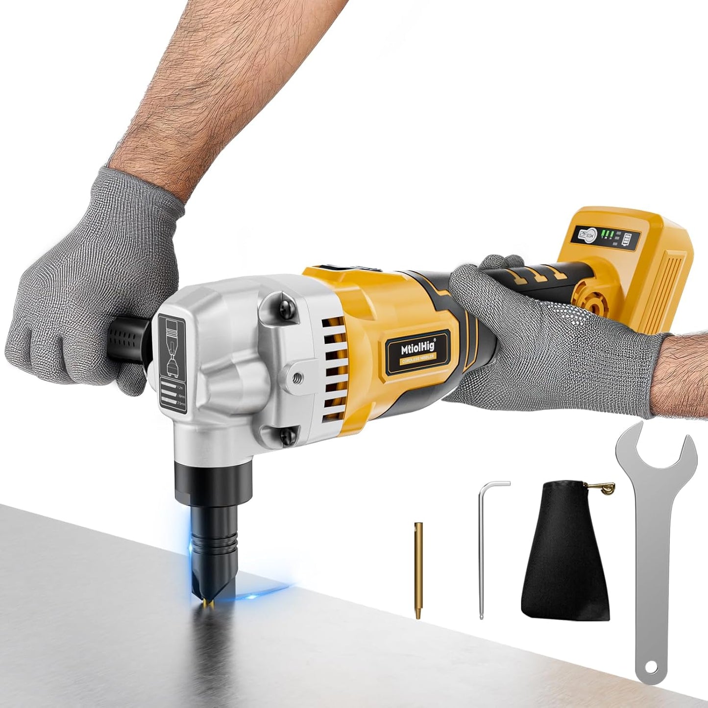 MtiolHig Cordless Metal Nibbler Compatible with DeWalt 20V Battery (No Battery), 18-Gauge Electric Nibbler with Assist Handle & 2 Blades, 1900RPM Brushless Metal Cutter for Stainless Steel, Aluminum