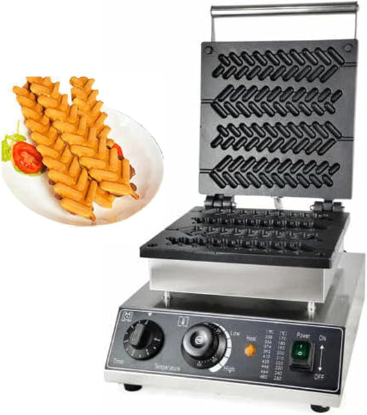 Waffle Maker-1750w Waffle Iron Wheat Ear Machine, 50°C~300°C Adjustable Temperature\/Non-Stick Coating\/Easy Cleaning\/Waffle Iron With Timing, Hamburger Size 235 * 55mm,Black