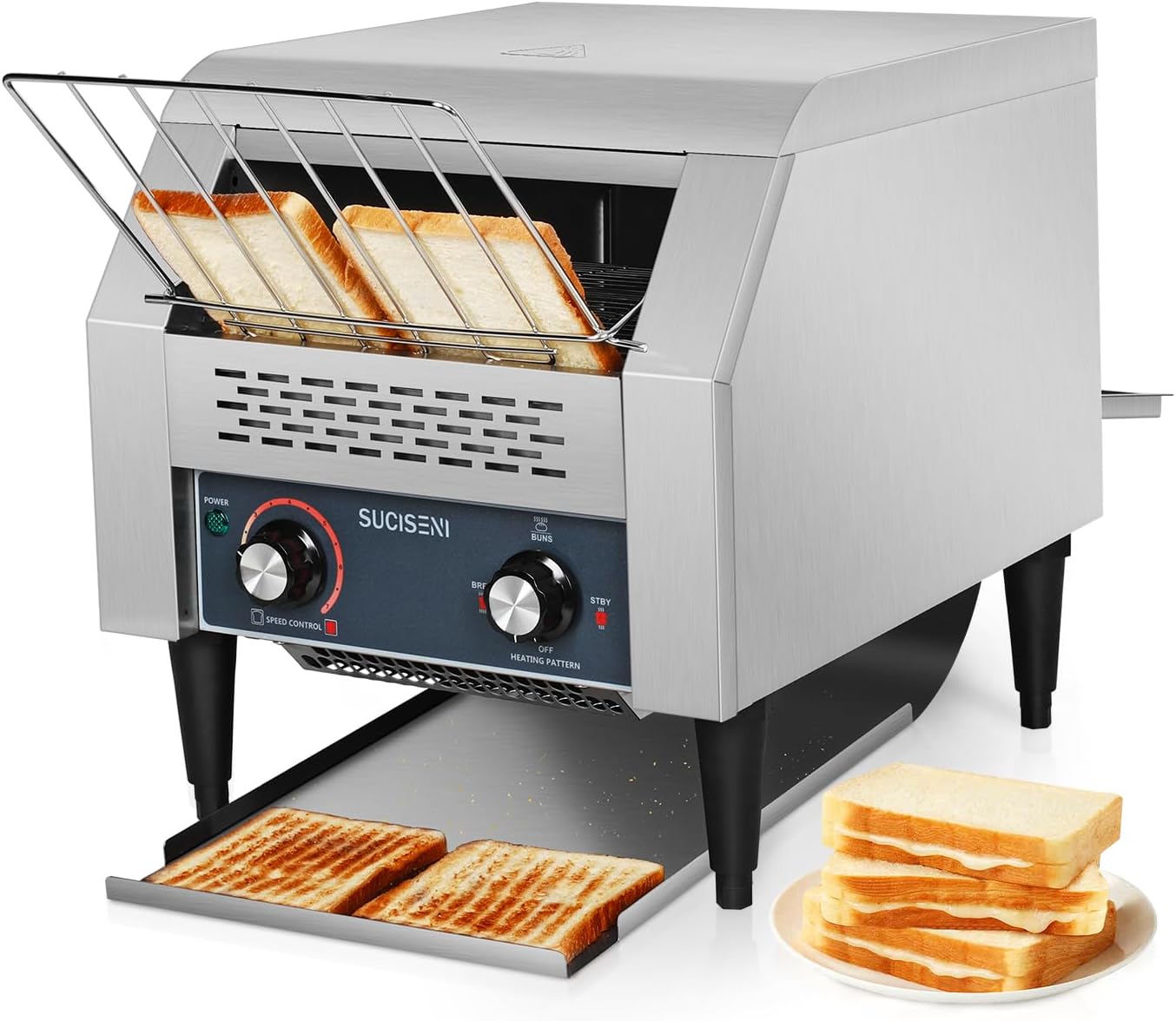 Commercial Toaster 300 Slices\/Hour 1900W Heavy Duty Industrial Conveyor Toaster Stainless Steel Electric Oven with Dual Heating Tube 7-speed Adjustments for Bagel Croissant Restaurant Bakery Cafe