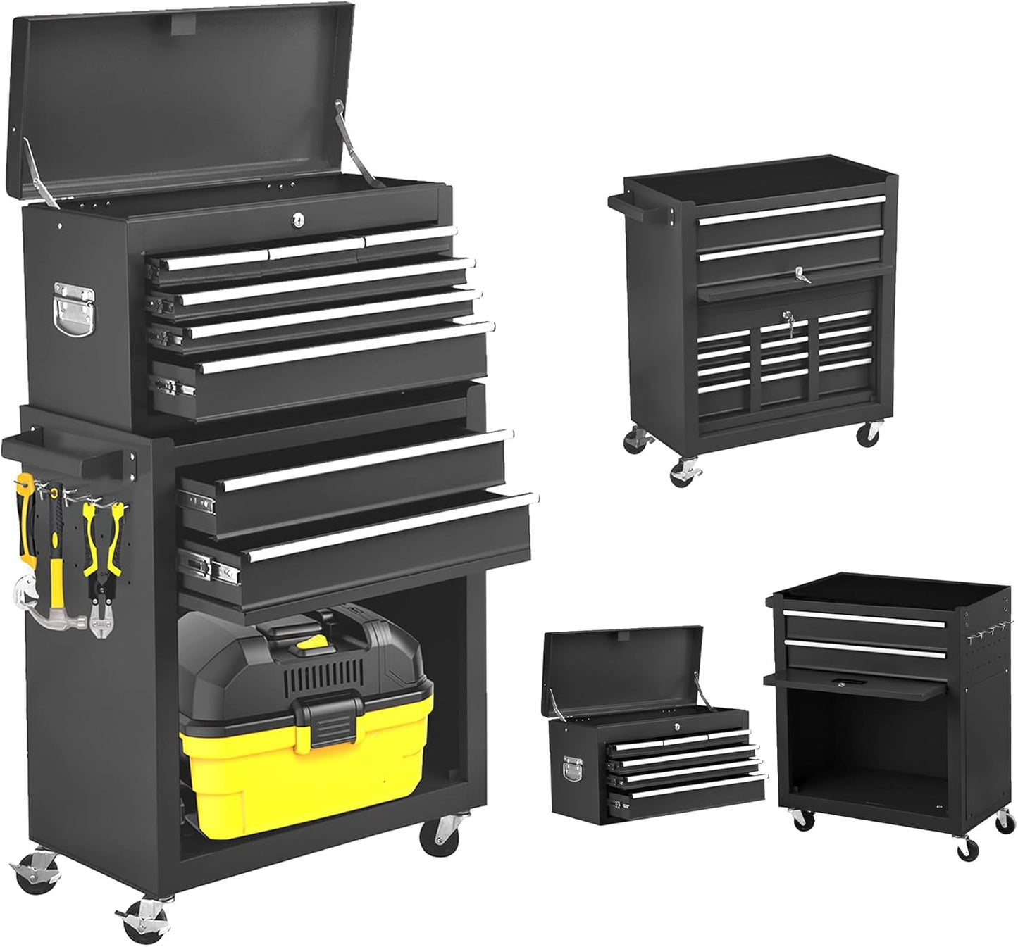 SOFIZY Rolling Tool Chest 8-Drawer with Wheels, Large Detachable Cabinet Storage Tool Box with Drawers, Metal Tool Cart with Toolbox for Garage Workshop Warehouse (Black)