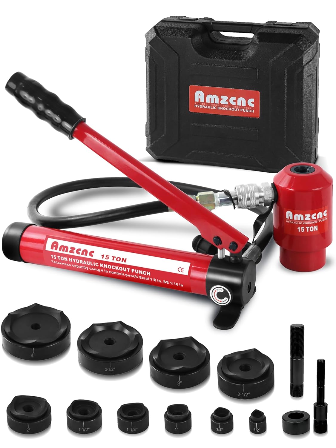 AMZCNC Hydraulic Knockout Hole Punch Set 1\/2 to 4 inch Electrical Conduit Hole Cutter Set KO Tool Kit Metal Sheet Puncher (15T(1\/2"~4"))