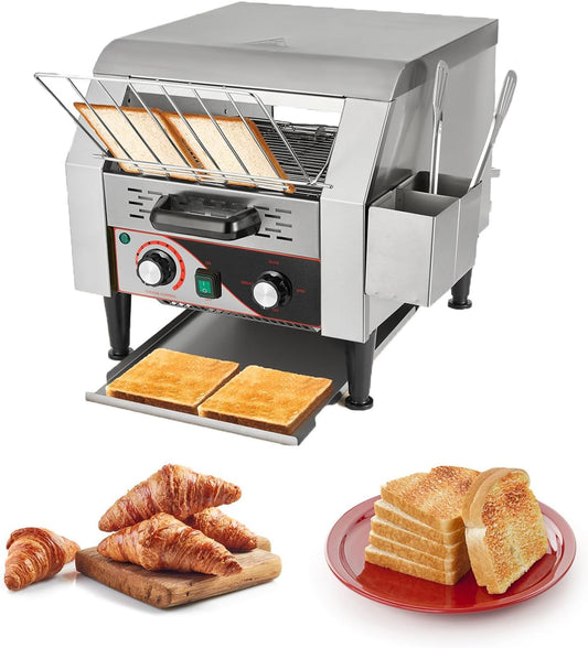 Hiteemer Commercial Toaster - 300 Slices\/Hour Electric Conveyor Toaster 1900W Commercial Stainless Steel Toasters for Restaurant Buffets Bagel Beard Heavy Duty with Handle