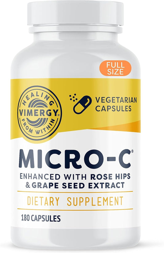 Vimergy Micro-C® Vitamin C Capsules \u2013 500mg per Capsule, Supports Immune Health*, Promotes Collagen Production, Supports Healthy Bones*, Kosher, Vegan & Gluten-Free, Regular Size 180 Capsules
