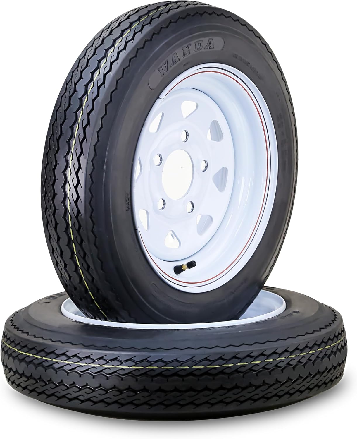 WANDA 4.80x12 Trailer Tire Wheel Assembly 4.80-12 6-Ply C 79M 5 Lug on 4.5" PCD White Spoke Rim,SET 2