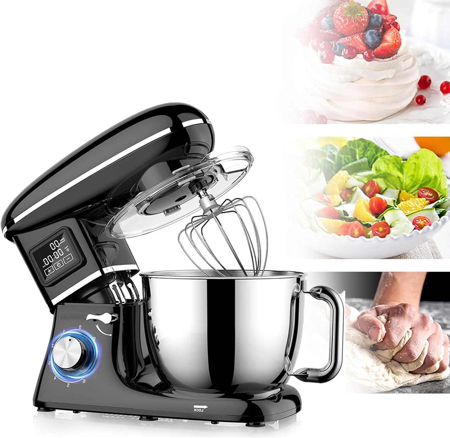 Commercial-Grade 1500w Food Mixer,6.5qt Stainless Steel Bowl,6 Speeds,Led Display,Tilt-Head Electric Kitchen Mixer With Dough Hooks, Flat Beaters, Wire Whip For Most Home Cooks, For Daily Use