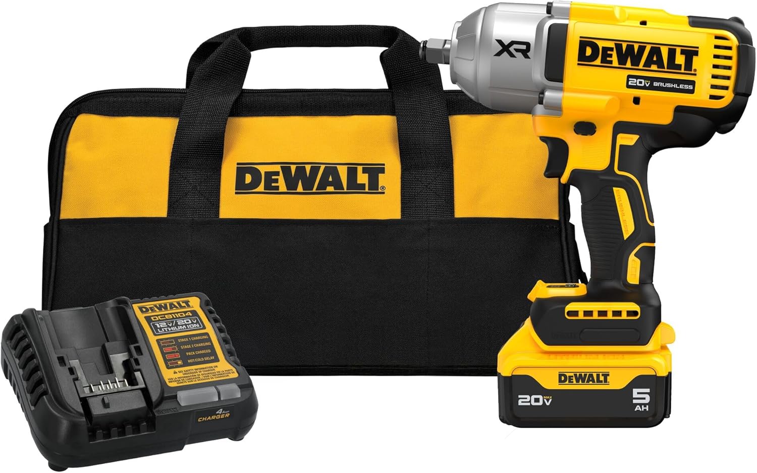 DEWALT 20V MAX Cordless Impact Wrench Kit, 20V MAX, 1\/2" Hog Ring With 4-Mode Speed, Includes Battery, Charger and Kit Bag (DCF900P1)