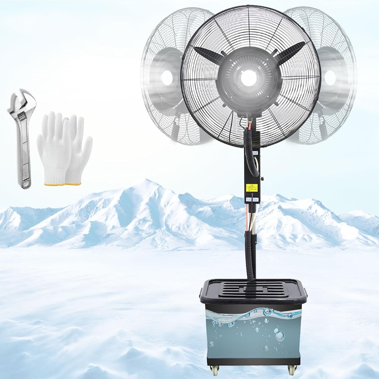 26in\/30in Outdoor Pedestal Misting Fan,Pedestal Mist fan with 43L Large Bucket,3-Speed Metal Industrial Floor Fan,Outdoor Mist Fan for Patio,Workshop,black(380W\/30in)