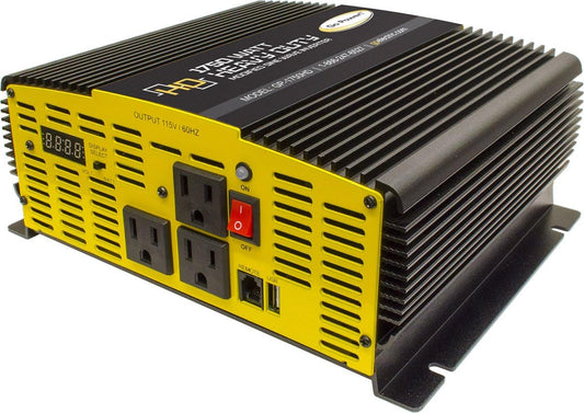 Go Power 1750 Watt Heavy-Duty Modified Pure Sine Wave Power Inverter, 12V to 120V AC - 3 AC Outlets for Standard Appliances - Lightweight, Portable Solution for RVs, Boats, Trucks, & Emergency Backup