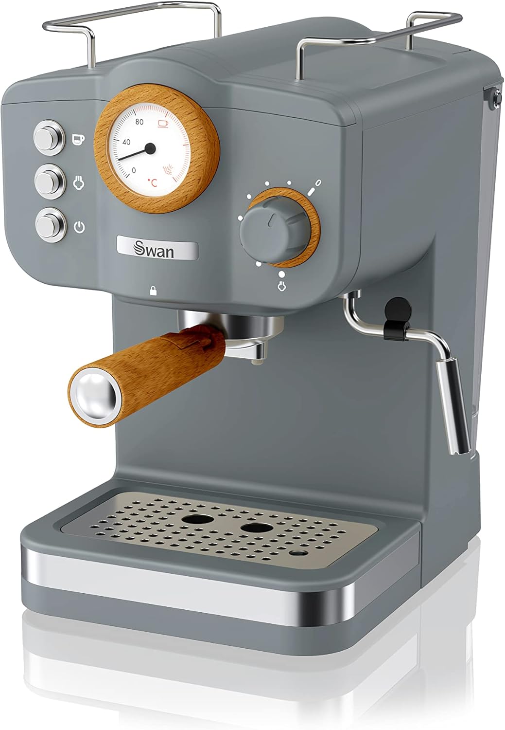 Salton Swan Nordic Espresso Machine with Milk Frother, 1.2L Tank, Matte Slate Grey