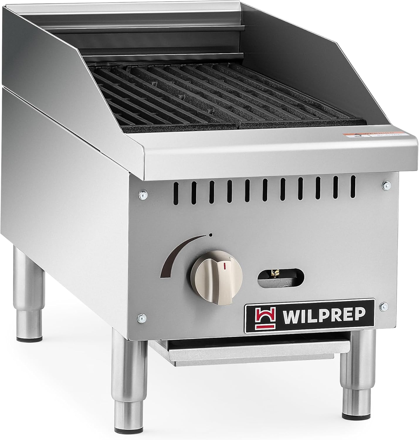 WILPREP Gas Countertop Radiant Charbroiler, 12 in Commercial With 35000 BTU U-Shaped Burner & 2 Cast Iron Grates, NG LPG Compatible for Home Commercial Kitchen
