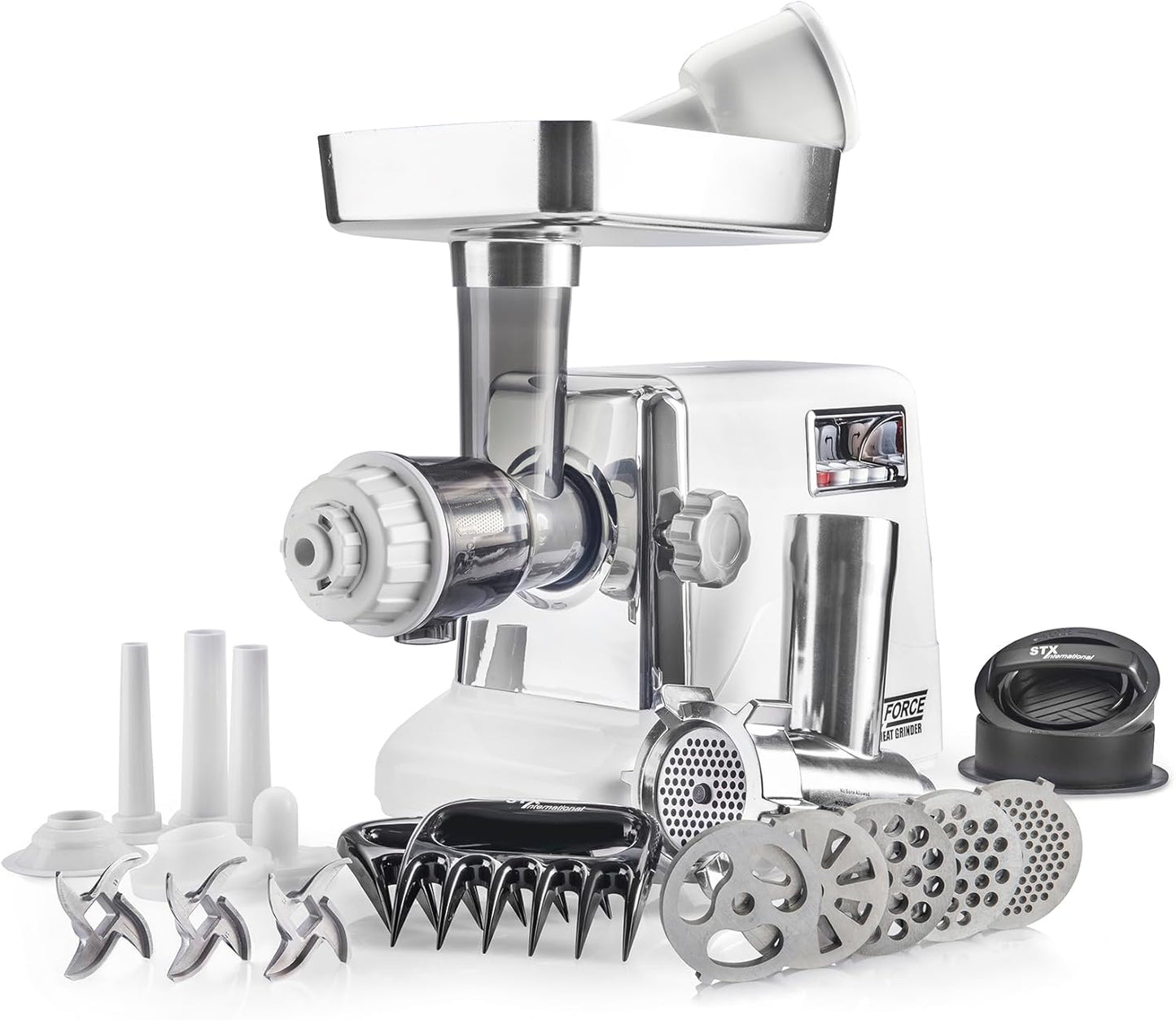 STX International Turboforce 3000 Series 6-in-1 Electric Meat Grinder | 3000W Max | 3-Speed | Juicer | 5 Grinding Die | 3 Stainless Steel Blades | Sausage Stuffer | Kubbe Maker & More Included