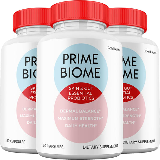 (3 Pack) Prime Biome Pills, Prime Biome All Natural Supplement Skin and Gut Probiotics Capsules, 3 Month Supply