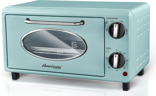 Elite Gourmet by Maximatic Americana Collection ETO147M Diner 50\u2019s Retro Countertop Toaster oven, Bake, Toast, Fits 8\u201D Pizza, Temperature Control & Adjustable 60-Minute Timer 1000W, 2 Slice, Mint