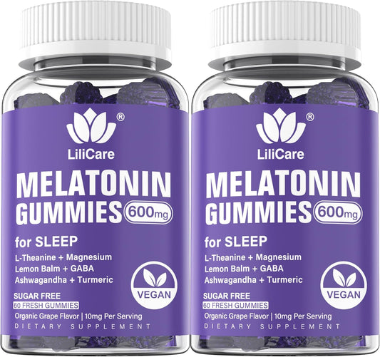 Melatonin 20mg Gummies for Adults (2 Packs) Extra Strength with L-Theanine, Ashwagandha, Magnesium, Turmeric, GABA, Lemon Balm and Chamomile for Supports Healthy Circadian Rhythm, Grape Flavor