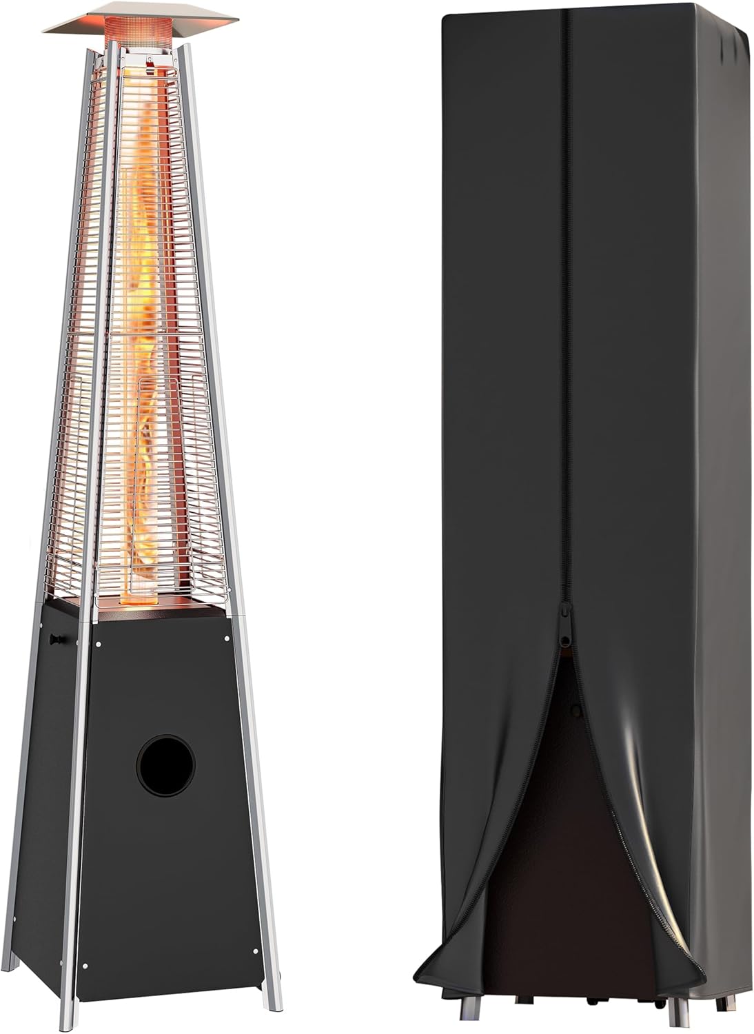 YITAHOME Pyramid Patio Heater with Quartz Flame Tube, 42,000\u201348,000 BTU Outdoor Propane or Gas Heater with Wheels and Cover, and Auto Shut-Off Protection for Backyards, Gardens, Bars, Black