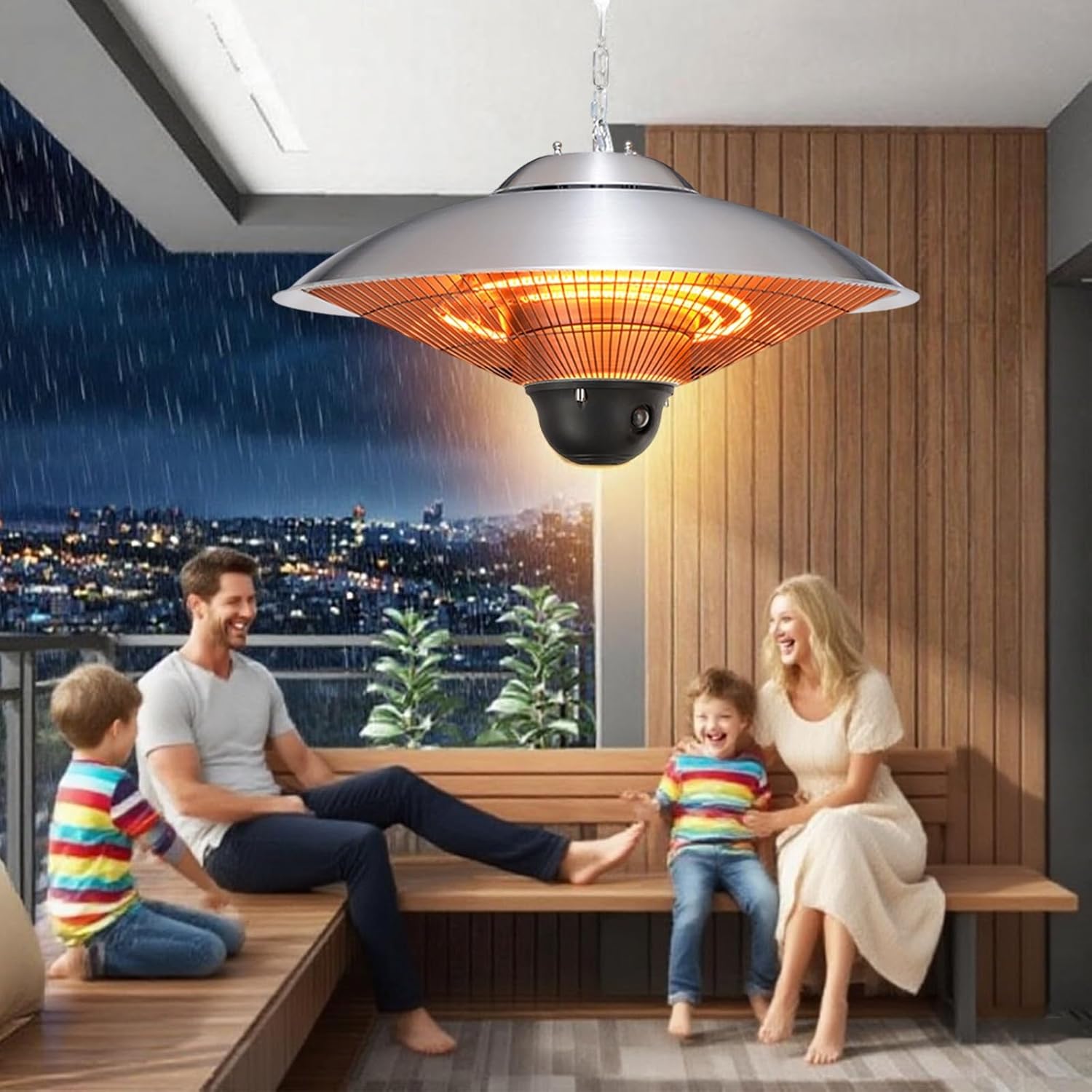 Large Electric Patio Heater, 23"x23" Heavy Duty Waterproof Space Heater, Indoor Outdoor Electric Hanging Heater with LED Light & Remote, 3-Second Fast Heating, for Balcony Restaurant Patio