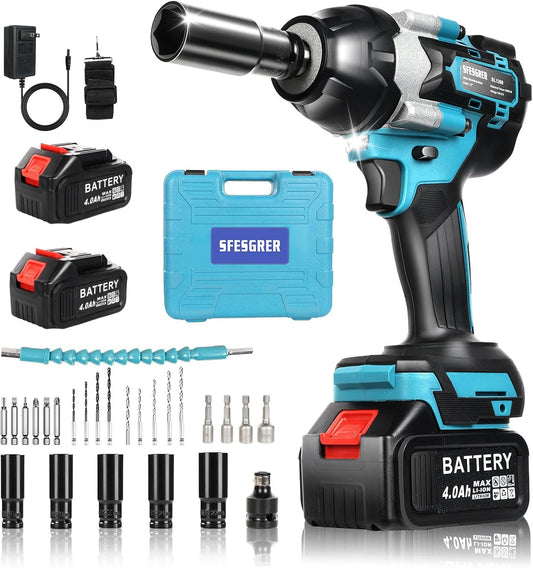 Cordless Impact Wrench, 1400N.M (1040Ft-lbs) Impact Driver 1/2" Impact Gun, 3600RPM High Torque Impact Drill with 2 x 4.0Ah Battery, 21V Brushless Impact Wrench Set for Car/Truck/Mower