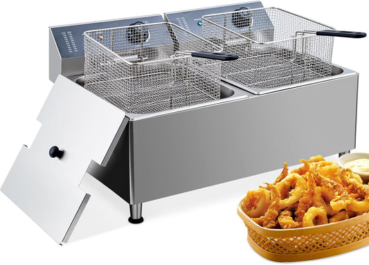 PioneerWorks Electric Fryer 22L, 23.2QT Fryers With Baskets Large, 3700W Portable Deep Fryer For Restaurant And Home Use, Electric Deep Fryer With Basket And Lid, With 304 stainless steel heating tube