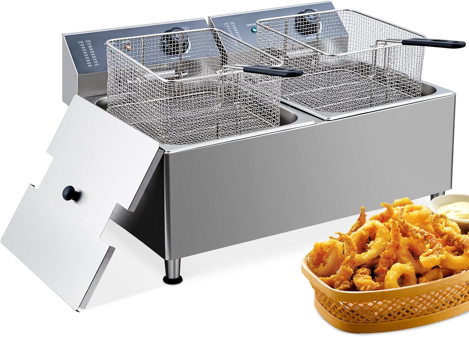 Deep fryers Commercial Deep Fryer 11L x 2 Large Dual Tank Electric Countertop Fryer for Restaurant with 2 Frying Baskets and Lids, 1700W x 2, 110V