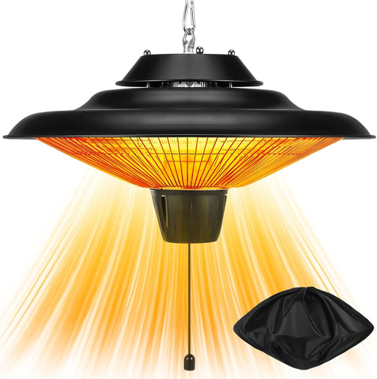 Outdoor Hanging Patio Heater 1500W Electric Hanging Ceiling Mounted Infrared Heater with Storage bag 3s Fast Heating, Quiet, Adjustable Chain, for Home Garage Balcony Studio