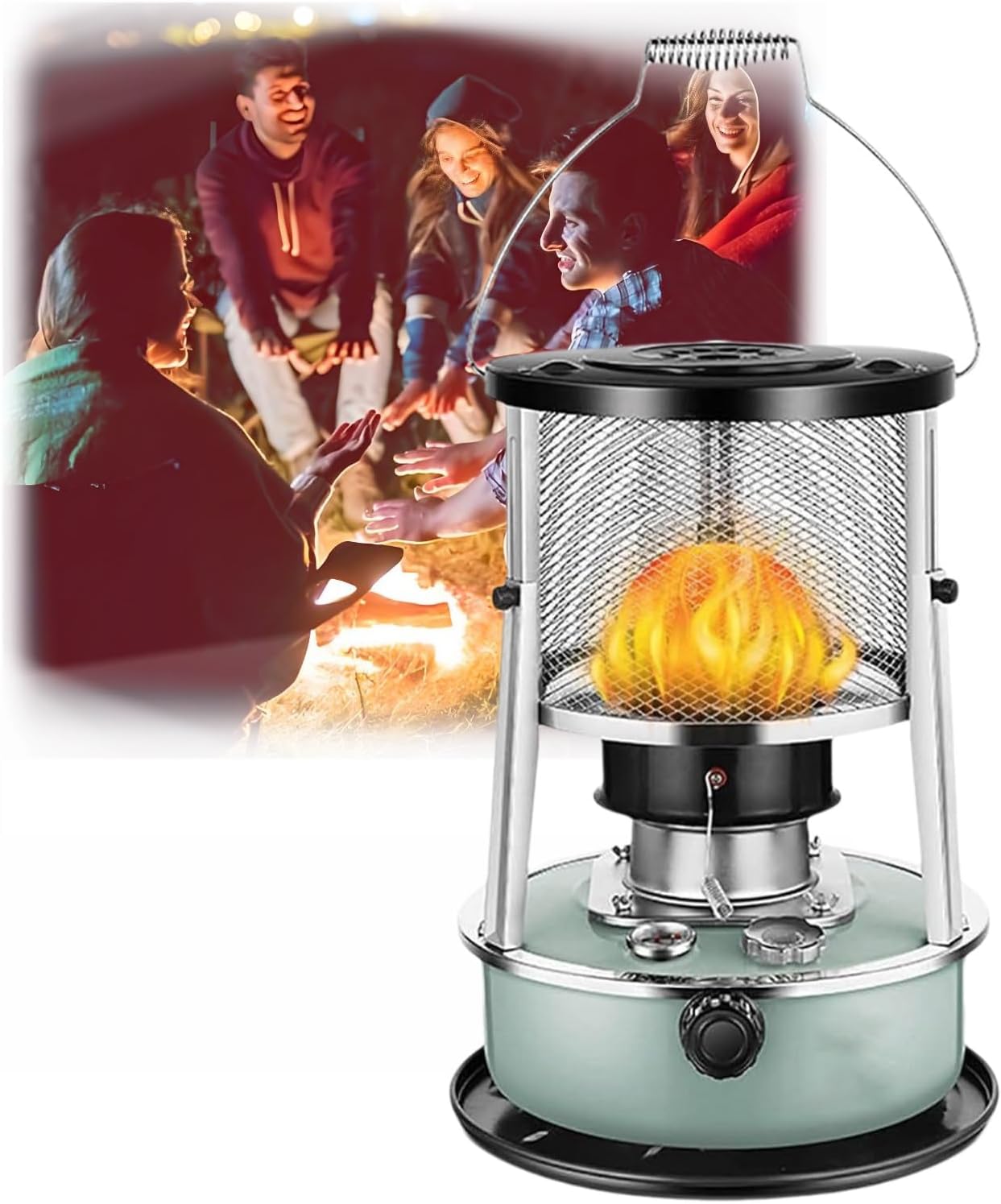 Portable Camping Heater 9000 Btu Adjustable Height and Flame, Suitable for Camping, Outdoor, and Emergency Scenarios(Green)