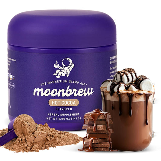 MoonBrew Nighttime Magnesium Hot Cocoa Jar, Natural Sleep Aid Drink Mix for Adults - Calming Melatonin-Free Sleep Support - Sleepy Hot Chocolate Powder with L-Theanine, Chamomile & Zinc Glycinate