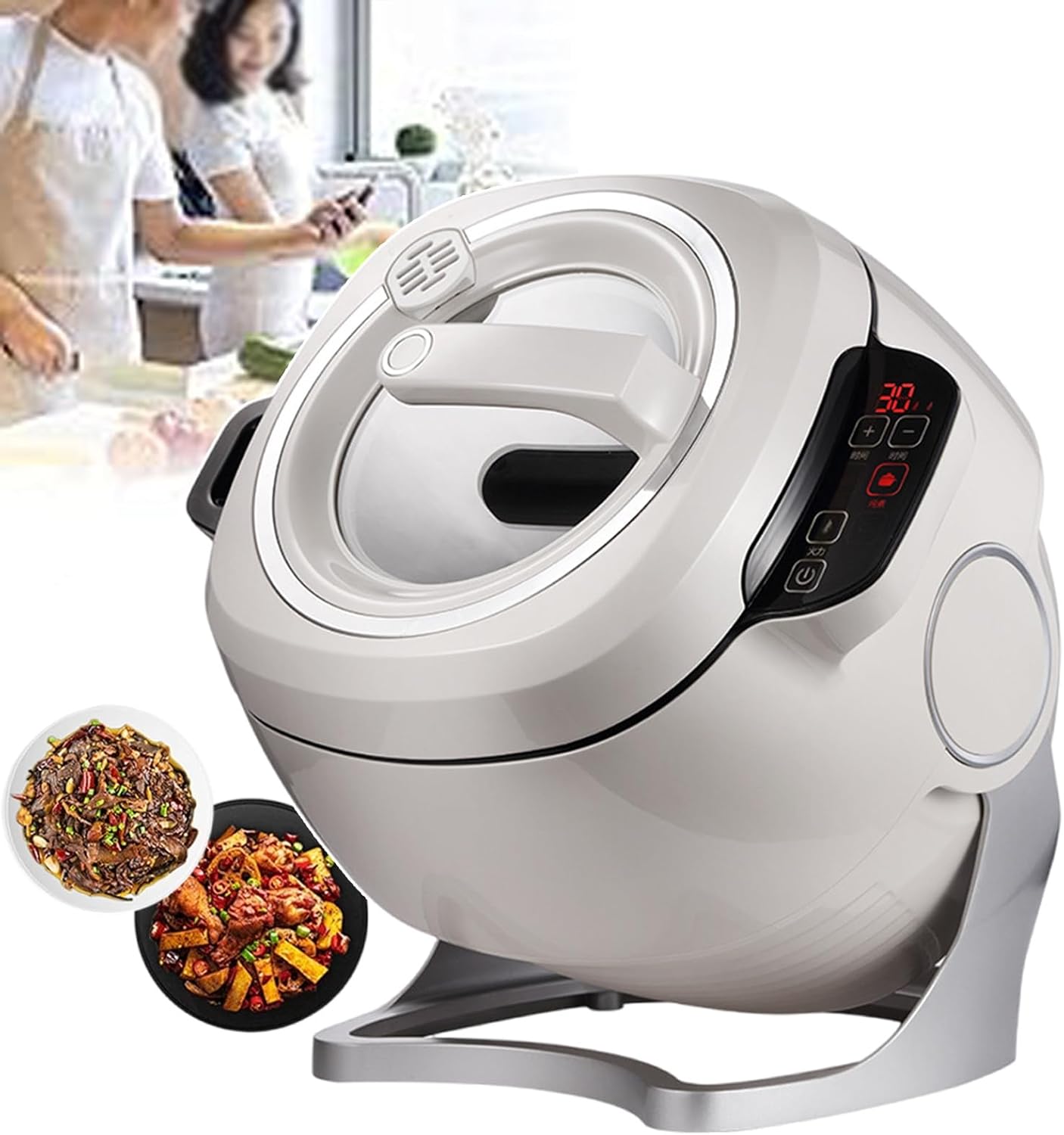 Commercial Food Processor, Lazy Stir-fry Pan Cooking Machine with 3 Gears Speed & 6L Capacity, 360° Rotatable Drum Type Fried Rice Machine for Stir Frying Stewing Cooking