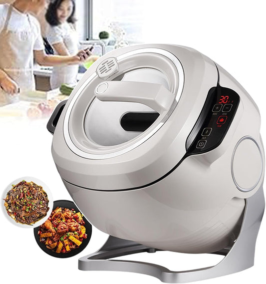 Commercial Food Processor, Lazy Stir-fry Pan Cooking Machine with 3 Gears Speed & 6L Capacity, 360° Rotatable Drum Type Fried Rice Machine for Stir Frying Stewing Cooking