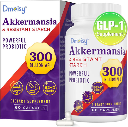 GLP-1 Supplement - 300 Billion AFU Akkermansia Muciniphila, Akkermansia Probiotic for Women & Men, for Boost GLP-1, Digestive, Gut, Immunity, Enhances Gut Lining Function & Intestinal Walls, 60 Count
