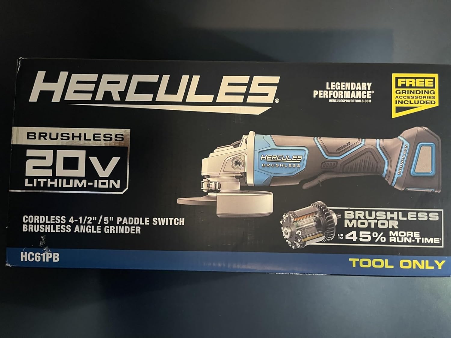 20V Brushless Cordless 4-1/2 in./5 in. Paddle Switch Angle Grinder Compatible with Hercules - Tool Only, Blue and Black